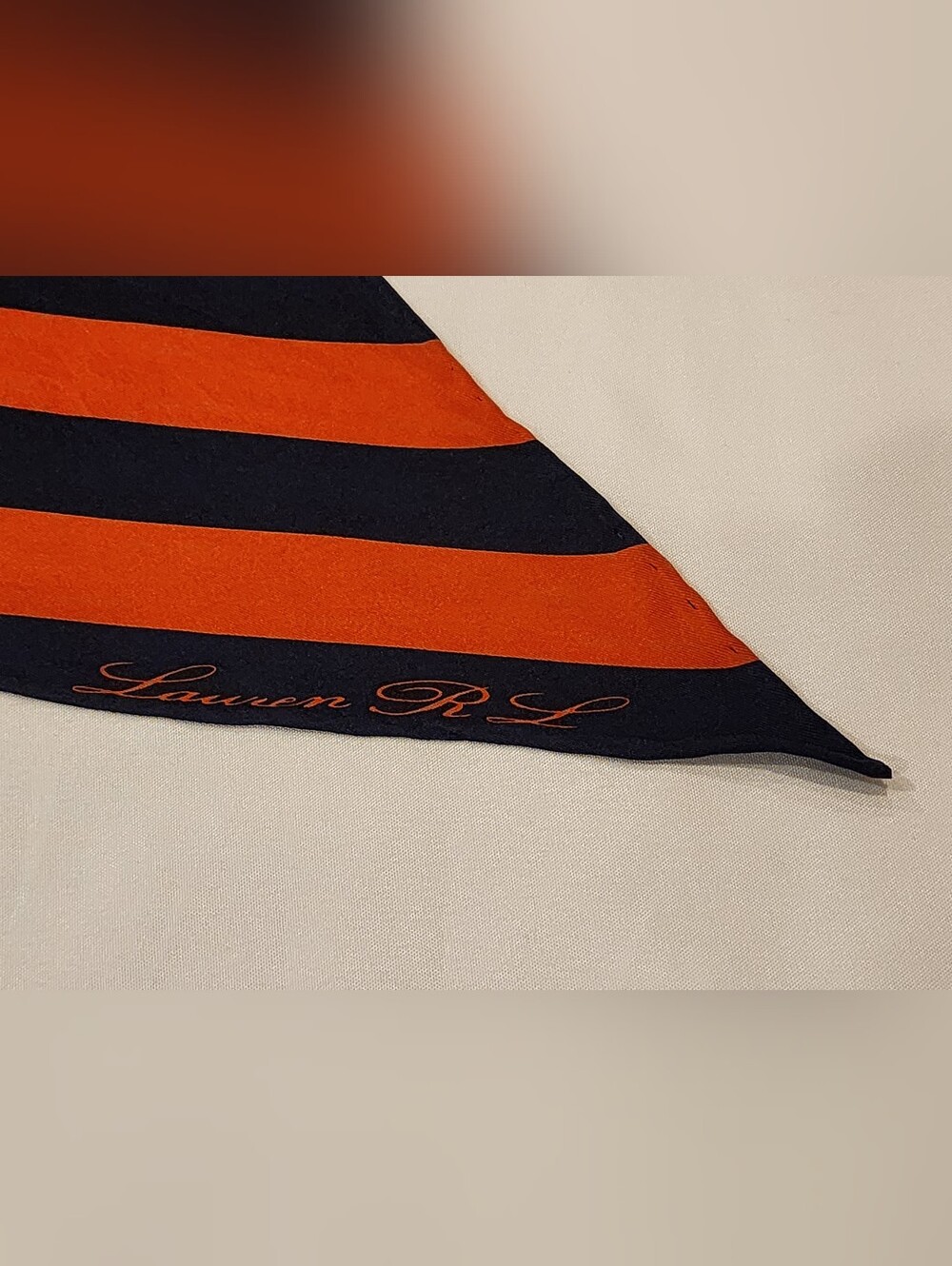 Ralph Lauren Navy & Orange Striped  Silk Scarf